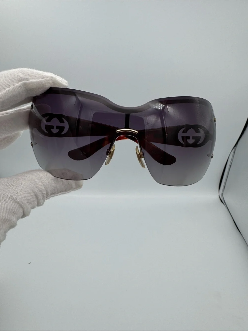 Gucci GG2797/S Shield Sunglasses Brown Gradient Oversized Rimless GG Logo Italy
